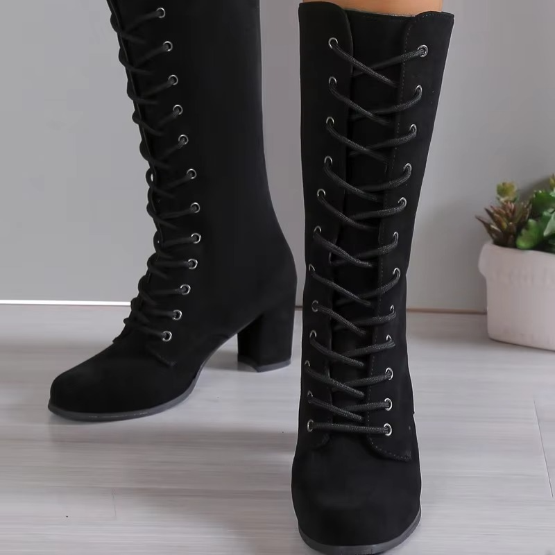 Round Toe High Lace-Up Winter Boots for Women