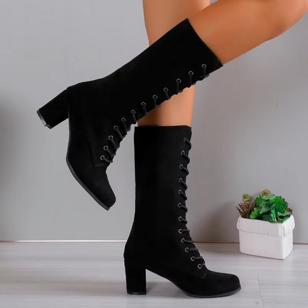 Round Toe High Lace-Up Winter Boots for Women