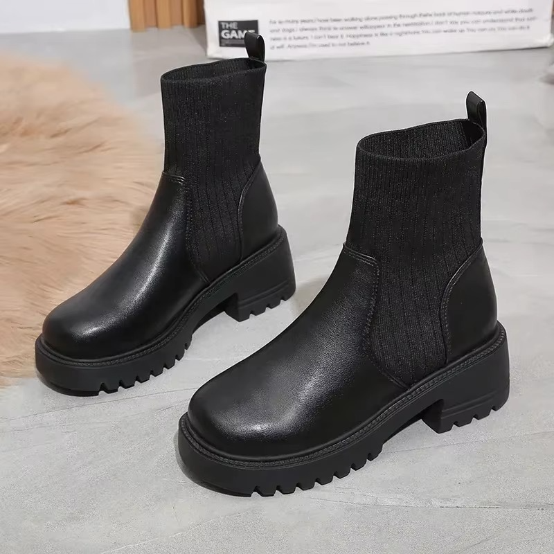 Women's Chelsea Boots, Platform with Knit Sock Collar