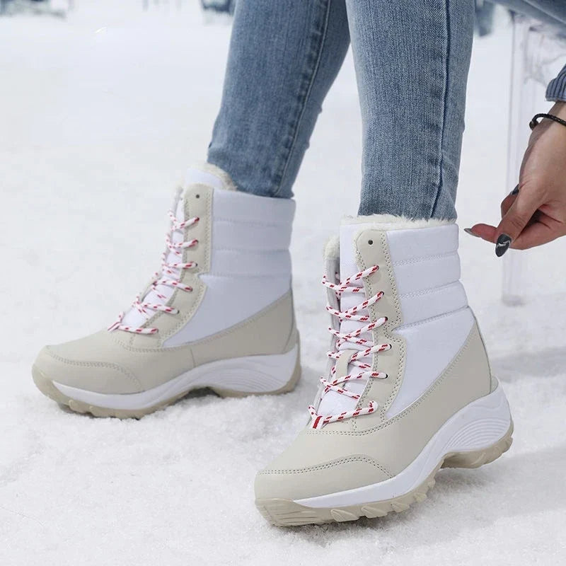 Women's Snow Boots, Waterproof Lace-Up with Faux Fur Trim