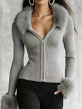 Angela | Sleek Women's Faux Fur Zip Cardigan 5