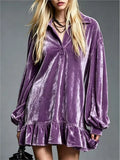 Violetta | Velvet Ruffle Hem Lantern Sleeve Mini Dress for Women 6