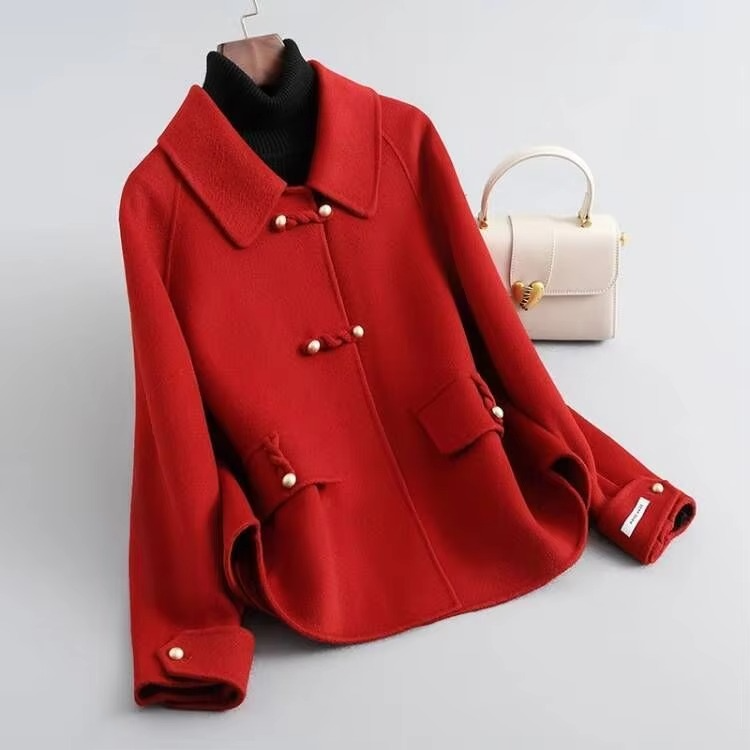 Short Slim Double-Sided Wool Coat for Women