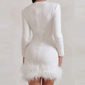 Women's Sequin Christmas Party Dress, Feather Hem Long Sleeve Mini 7