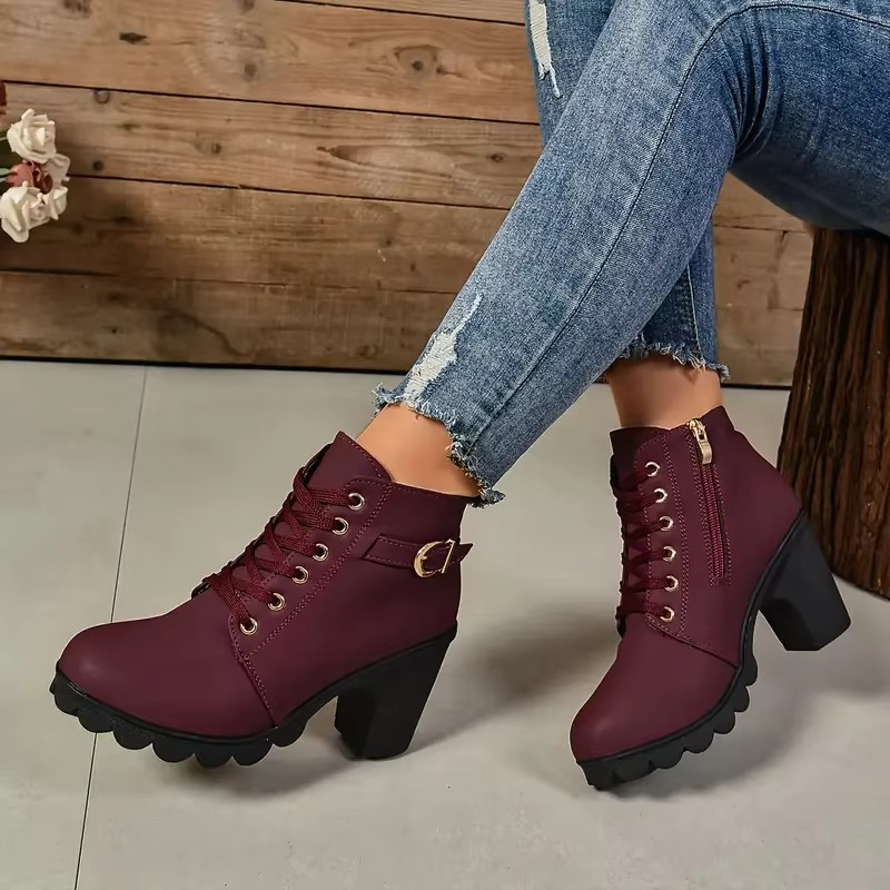 Anti-Slip Lace-Up High Heel Boots for Women