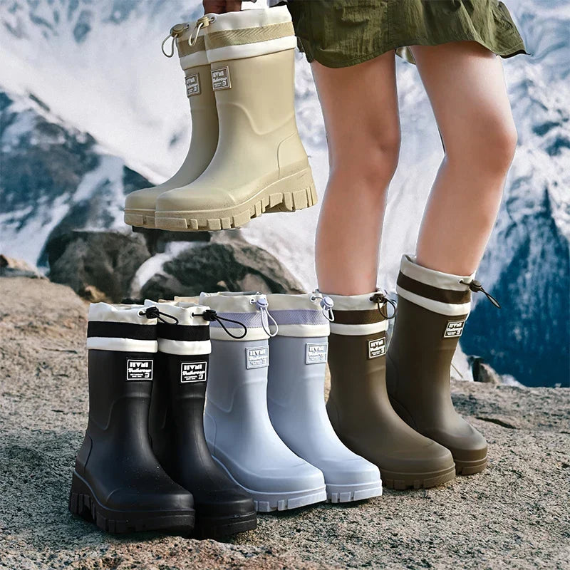 Women's Retro Wellington Boots, Tall Waterproof with Stripe