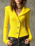 Vesper | Sleek Women's Fold-Over Collar Ribbed Cardigan 1