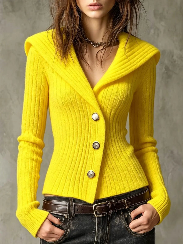 Vesper | Sleek Women's Fold-Over Collar Ribbed Cardigan