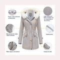 Faux Fur Trim Hooded Parka Jacket for Women, Drawstring Waist 3
