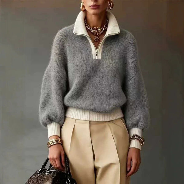Noelle | Cozy Women's Quarter-Zip Brushed Knit Sweater