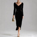 Vivienne | Velvet Cowl Neck Ruched Midi Dress for Women 2