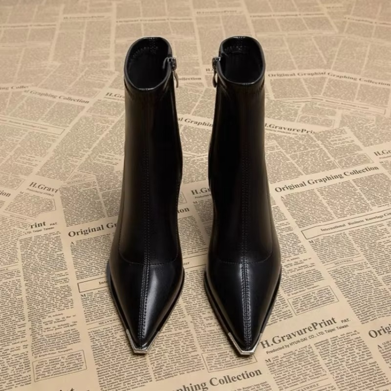 Women's Pointed Toe Ankle Boots, Block Heel Side Zip