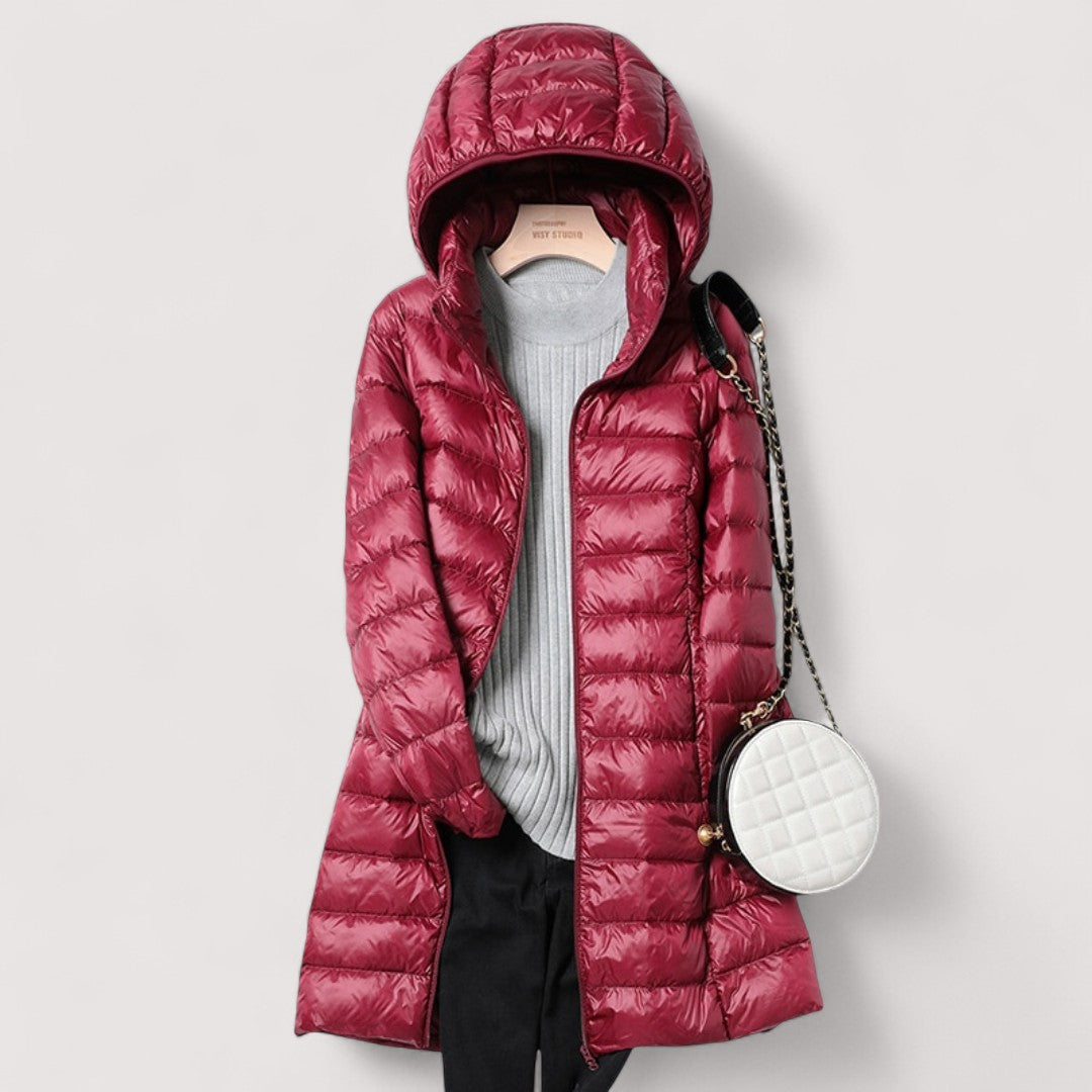 Longline Quilted Puffer Jacket for Women, Hooded