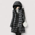 Longline Quilted Puffer Jacket for Women, Hooded 6