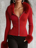Angela | Sleek Women's Faux Fur Zip Cardigan 1