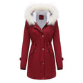 Faux Fur Trim Hooded Parka Jacket for Women, Drawstring Waist 6