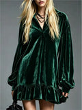 Violetta | Velvet Ruffle Hem Lantern Sleeve Mini Dress for Women 2