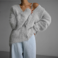 Women's Fluffy Cardigan, Oversized V-Neck Button Up 8