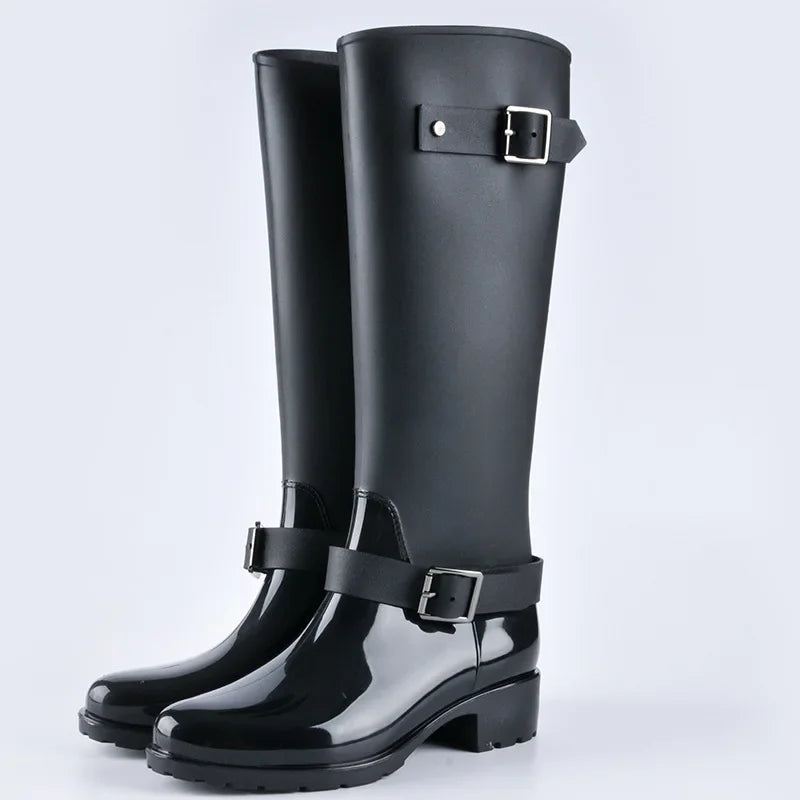 Women's Tall Wellington Boots, Riding Style with Buckle