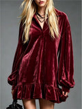 Violetta | Velvet Ruffle Hem Lantern Sleeve Mini Dress for Women 1