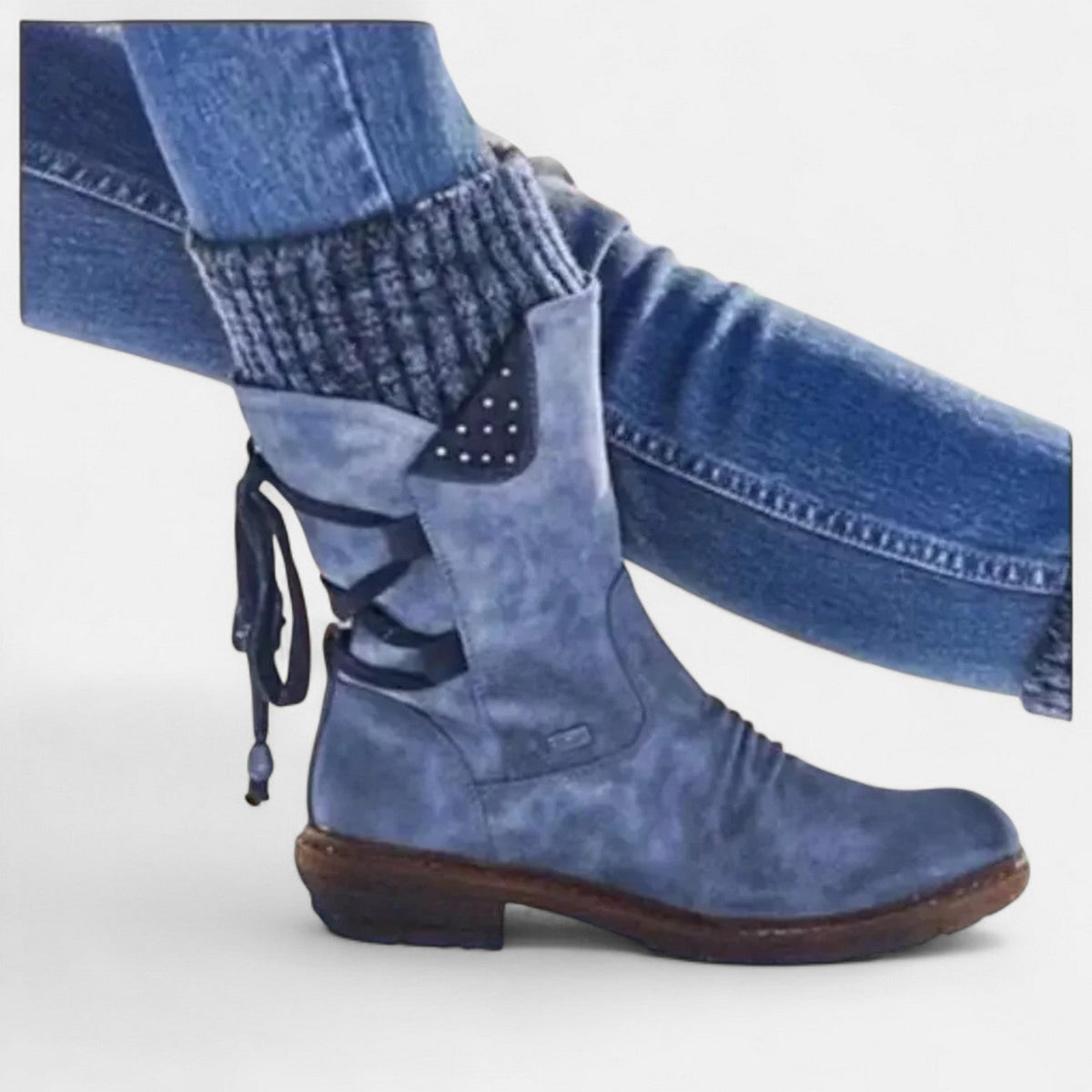 Women's Mid-Calf Winter Boots, Slouch Style with Knit Cuff