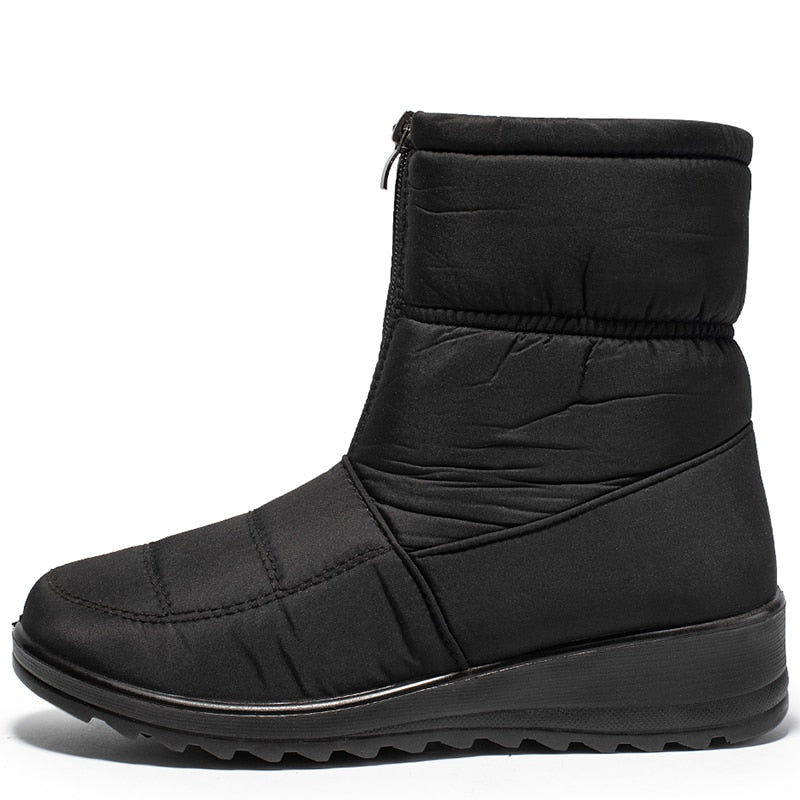 Women's Quilted Snow Boots, Insulated Waterproof Front Zip