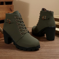 Chunky Metal Buckle Lace-Up Ankle Boots for Women 3
