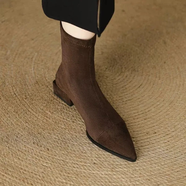 Nessa | Faux Suede Pointed Toe Ankle Boots for Women