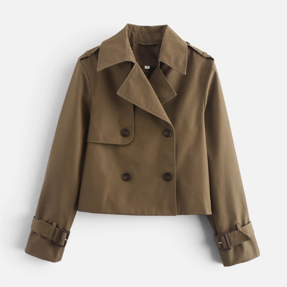Cropped Trench Jacket for Women, Double Breasted