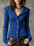 Vesper | Sleek Women's Fold-Over Collar Ribbed Cardigan 5