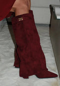 Women's Knee High Boots, Pointed Toe Fold-Over Shaft with Buckle 11