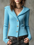 Vesper | Sleek Women's Fold-Over Collar Ribbed Cardigan 4