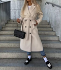 Long Double-Breasted Lapel Collar Wool Coat for Women 4
