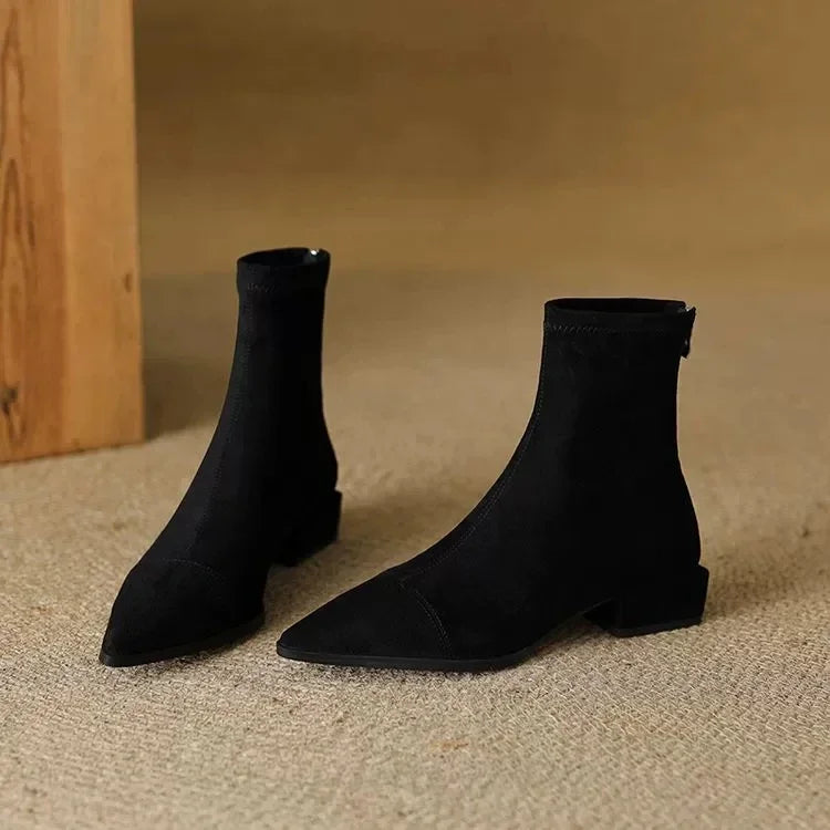 Women's Faux Suede Sock Boots, Pointed Toe Low Heel