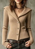 Vesper | Sleek Women's Fold-Over Collar Ribbed Cardigan 3