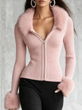 Angela | Sleek Women's Faux Fur Zip Cardigan 4