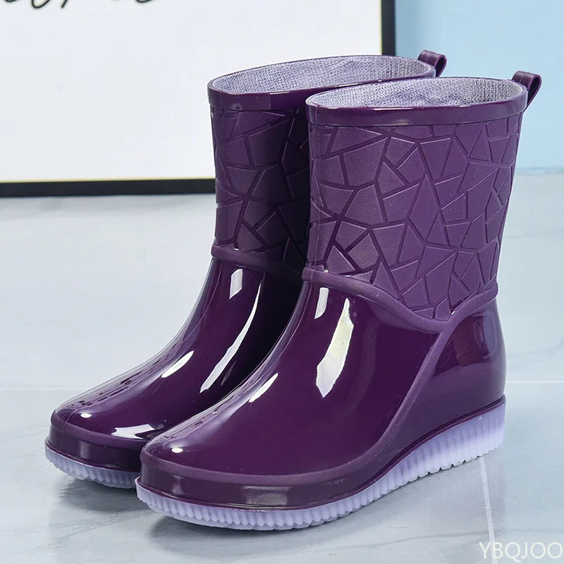 Marvella | Geometric Pattern Mid-Calf Rain Boots
