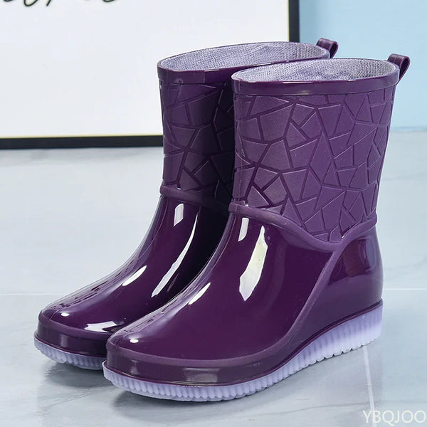 Marvella | Geometric Pattern Mid-Calf Rain Boots