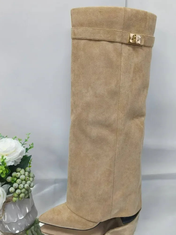 Annette | Apricot Leather Thigh-High Boots
