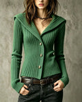 Vesper | Sleek Women's Fold-Over Collar Ribbed Cardigan 2