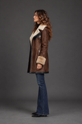 Women's Faux Leather Jacket, Aviator Style with Shearling Lining 3