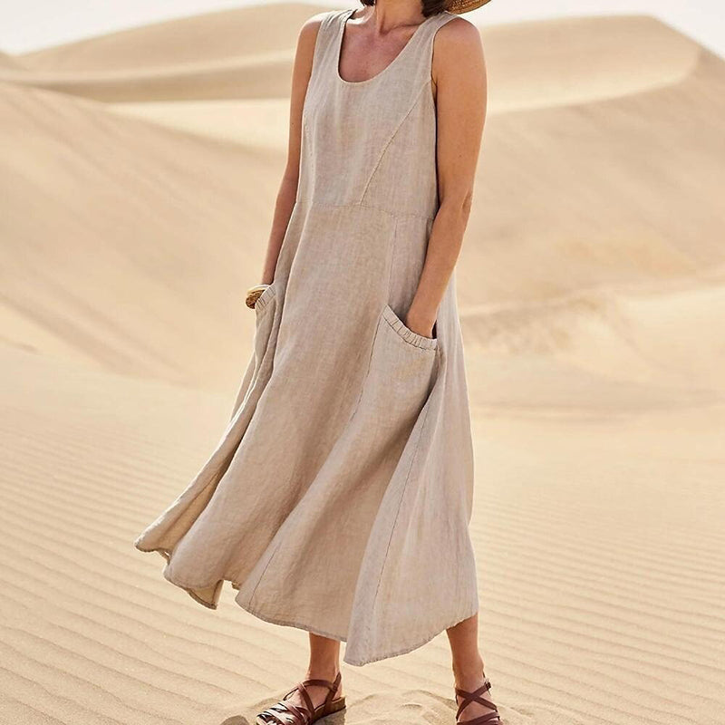 Linen Maxi Dress with Pockets Relaxed Fit