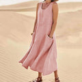 Linen Maxi Dress with Pockets Relaxed Fit 5