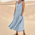 Linen Maxi Dress with Pockets Relaxed Fit 3