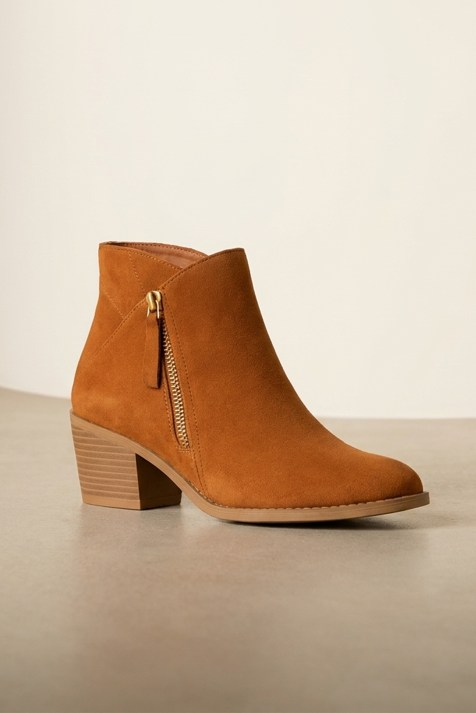 Women's Suede Ankle Boots, Pointed Toe Block Heel