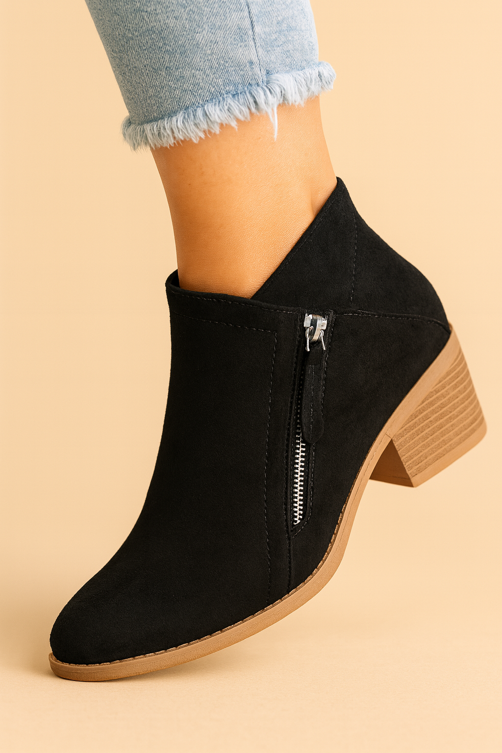 Women's Suede Ankle Boots, Pointed Toe Block Heel