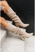 Slouched Suede Block Heel Knee-High Boots for Women 1