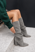 Slouched Suede Block Heel Knee-High Boots for Women 2