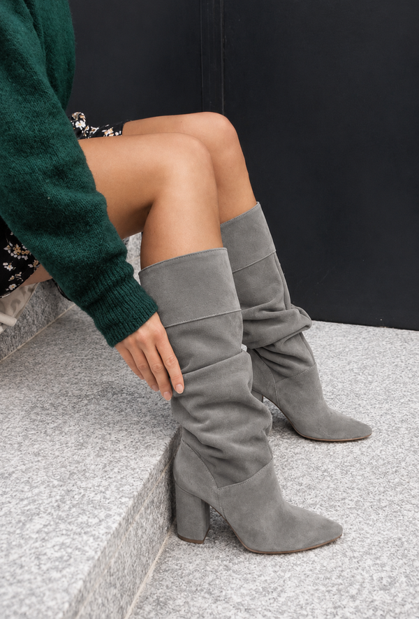 Slouched Suede Block Heel Knee-High Boots for Women
