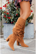 Slouched Suede Block Heel Knee-High Boots for Women 4
